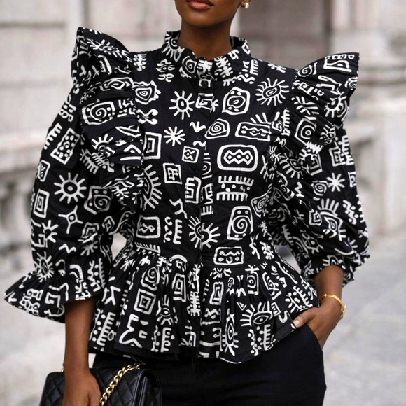 Alkebulan Lifestyle Tops - Elegant Multicolor Ruffle Sleeve Top